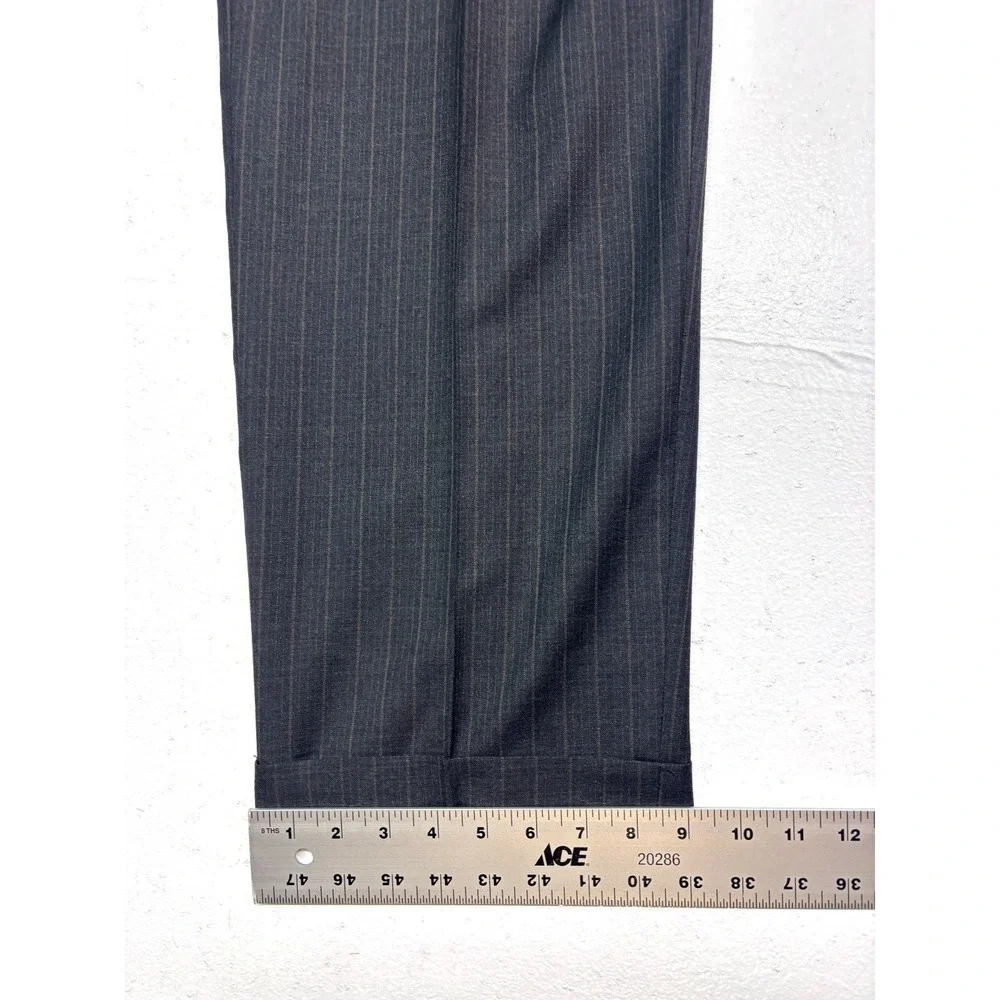Hickey Freeman 42R 38x30 Gray Tan Stripe 2pc Pant Suit Madison USA Pleated Wool